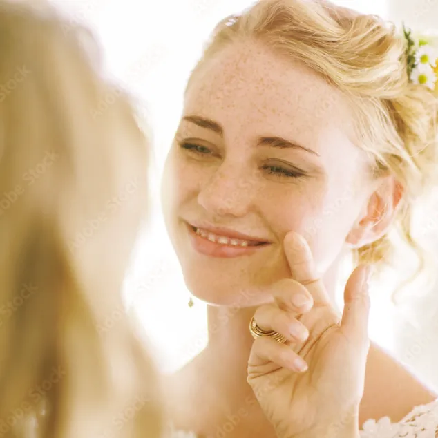 Mother and bride touching face